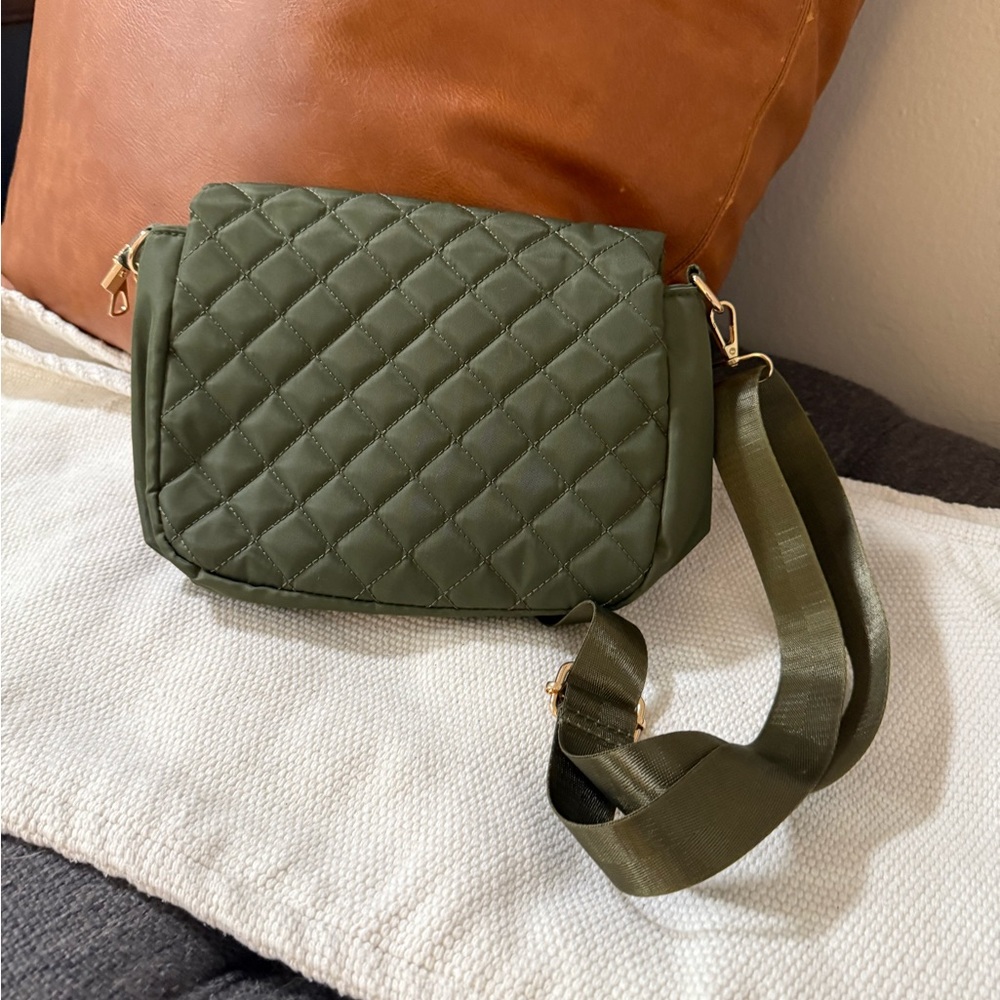 Quilted Olive Green Crossbody Bag